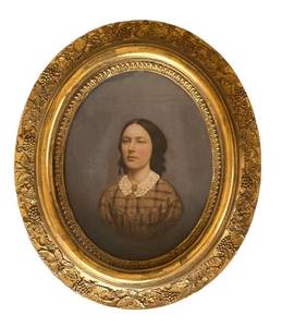 LR - Antique Oil Painting Portrait Martha Eliz. Olney