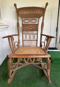 UP1 - Antique Victorian Wicker Stick & Ball Rocking Chair
