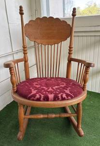 UP2 - Antique Oak Pressed Back Rocking Chair with Cushion