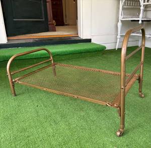 UP1 - Vintage Brass Doll Bed With Bedding