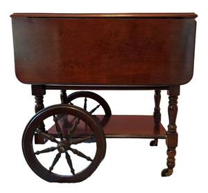 UBR - Vintage Dark Wood Drop Leaf Tea Cart Rolling Bar