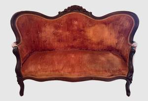 UBR - Antique Victorian Rococo Revival Rose Carved Settee