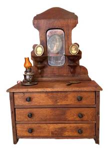 UBR - Antique Miniature Wooden Dresser With Mirror Folk Art  Antique Salesman Sample Dresser