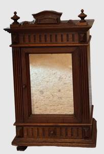 UBR - Antique Victorian Wooden Apothecary Cabinet With Mirror Door & Drawer