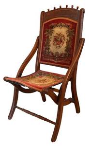 UBR - Antique Eastlake Victorian Folding Chair Needlepoint Tapestry