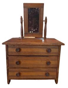 UBR - Antique Miniature Wooden Dresser With Mirror