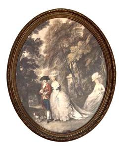 UBR - Vintage Framed Oval Print 18th Century Attire