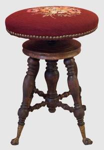 UBR - Antique Wooden Piano Stool Late 19th Century Needlepoint Seat