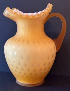 UBR - Vintage Fenton Amberina Style Art Glass Pitcher Coin Dot Pattern