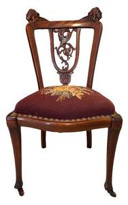 ULR - Antique Mahogany Chippendale Revival Side Chair with Carved Winged Cherub Heads