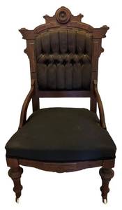 ULR - Antique Eastlake Victorian Chair Black Upholstery