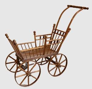 UDR - Antique Victorian Style Wooden Doll Carriage Stick and Ball