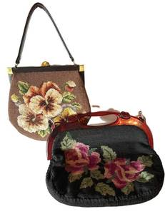 Den - Vintage Needlepoint Floral Handbags (Lot of 2)