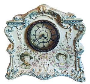 Den - Antique German Hand-Painted Porcelain Victorian Clock