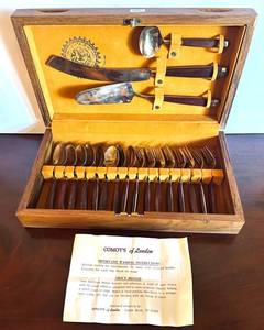 Den - Vintage Comoys of London Bronzeware Flatware Set in Wood Case