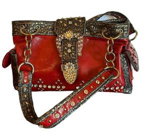 Den - Embellished Red Leather Shoulder Bag
