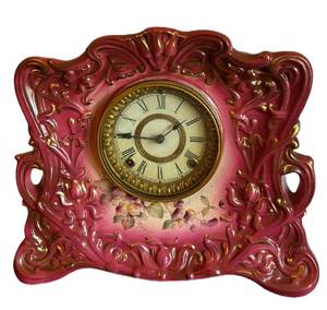 Den - Antique Rebelo Hand Painted Porcelain Mantel Clock