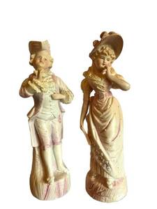 Den - Pair of Antique Bisque Porcelain Figurines
