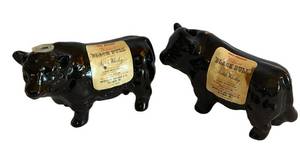 Den - Vintage Willshers Black Bull Scotch Whisky Bull Decanters Pair