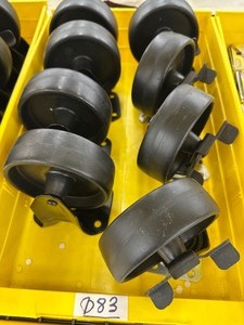 (8) CASTERS - Black - see photos for scale (4 swivel, 4 rigid)
