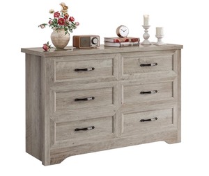 LIKIMIO 6 Drawer Dresser for Bedroom, 47 Larger Chest of Drawers with Metal Handle, White Dresser with 6 Storage Drawers for Living Room, Entryway and Hallway, Gray