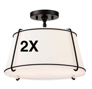 Quantity 2X - True Fine Crass 15-in Black Indoor 2 -Light Semi-flush Mount Light with Fabric Shade
