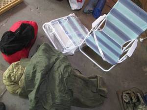 Camping chairs, pillow, sleeping ba...