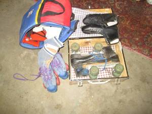 2-pair vintage roller skates, 1-cas...