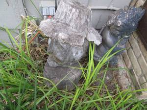 Cement Cherub and Carved wood lawn ...