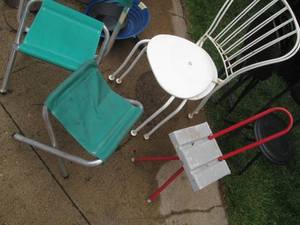 Tubular metal chairs plus folding t...