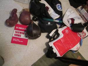 Taekwondo and boxing gear...