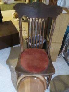 Vintage wood spindle back padded se...