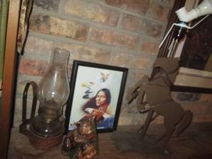 Vintage oil lamp, cut metal horse s...