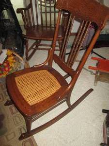 Wood spindle back wicker seat rocki...