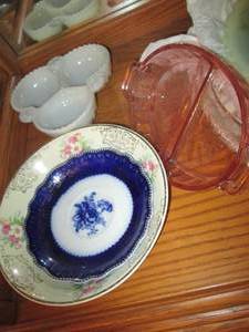 Vintage China dish, milk glass serv...