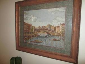 FRAMED embroidery tapestry of Paris...