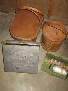 Wood picnic basket and hat box...