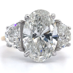 7 Carat Diamond Oval & Trapezoid Three-Stone Ring in 14k White Gold wReport VIDEO