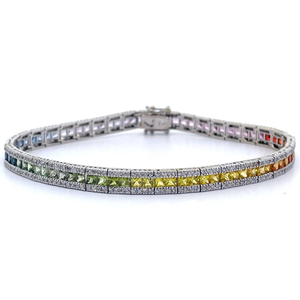 Estate Rainbow Natural Sapphire & Natural Diamond Tennis Bracelet in 14k White Gold (17.49 grams) $7,500 Retail VIDEO