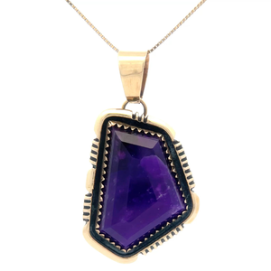 Geometric Purple Gemstone Aztec Pendant in 14k Yellow Gold VIDEO