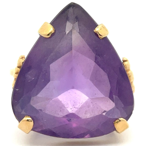 LARGE 10 Carat Natural Amethyst Pear Solitaire Ring in 14k Yellow Gold VIDEO