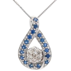 Natural Blue Sapphire & Diamond Infinity Symbol Love Knot Pendant in 18k White Gold VIDEO
