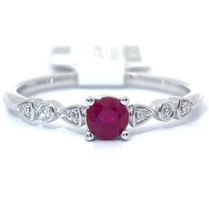 0.30 Carat Natural Ruby & Natural Diamond Ring in 14k White Gold VIDEO