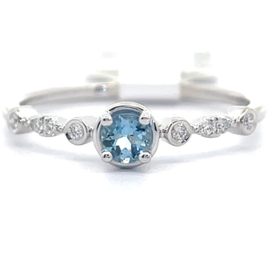 Natural Blue Topaz & Diamond Stacking Ring in 14k White Gold VIDEO