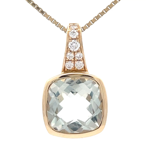Prasiolite Green Quartz & Natural Diamond in Yellow Gold VIDEO