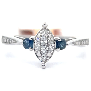 Natural Diamond & Blue Sapphire Art Deco Ring in White Gold VIDEO