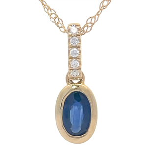 0.28 Carat Natural Blue Sapphire & Natural Diamond Pendant Necklace in 14k Yellow Gold VIDEO
