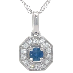 0.20 Carat Natural Sapphire & Natural Diamond Geometric Pendant Necklace in 14k White Gold VIDEO