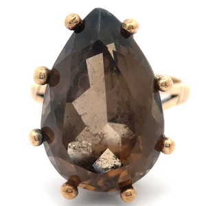 Impressive 10 Carat Natural Smoky Quartz Crown Set XL Ring in 14k Yellow Gold VIDEO