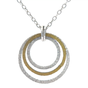 Hammered Triple Halo Infinity Circle Pendant Two-Tone Necklace VIDEO